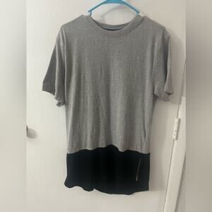Akademiks Short Sleeve T-Shirt Round Neck ColorBlock Hem Gray/Black L Streetwear